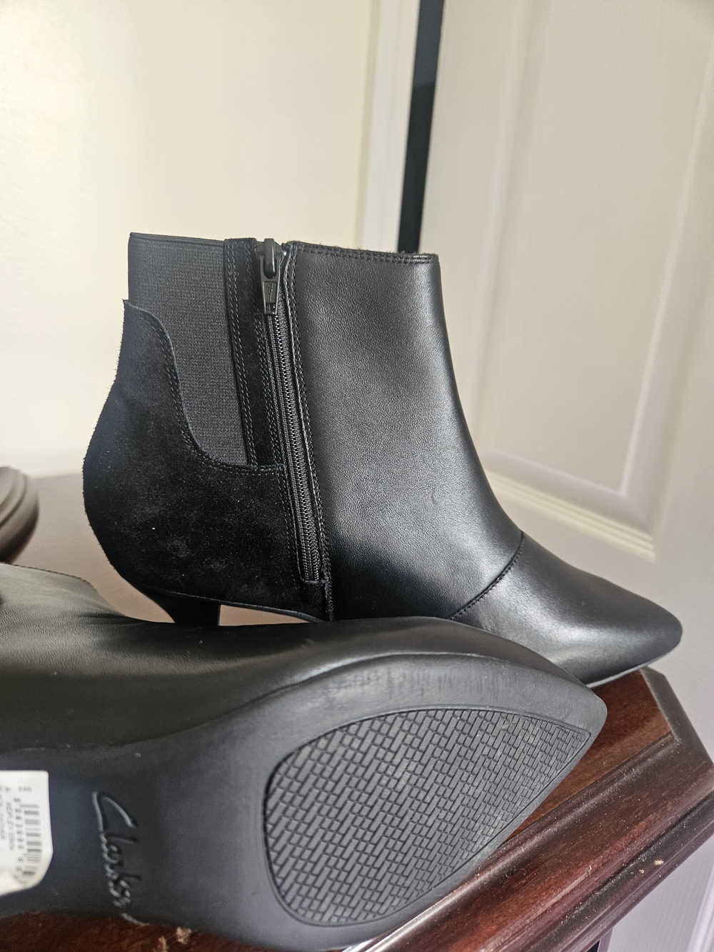 Clarks Black Mixed-Material Low Heel Ankle Boots